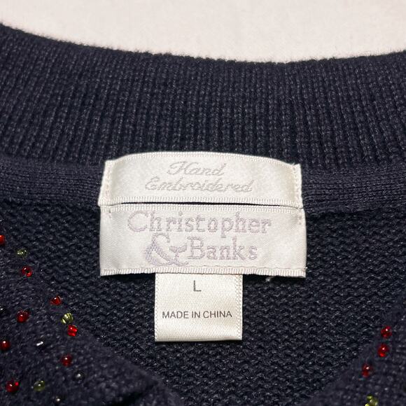 Christopher & Banks Beaded Collared Sweater Black Button Up Knit Women's Large - Picture 4 of 11